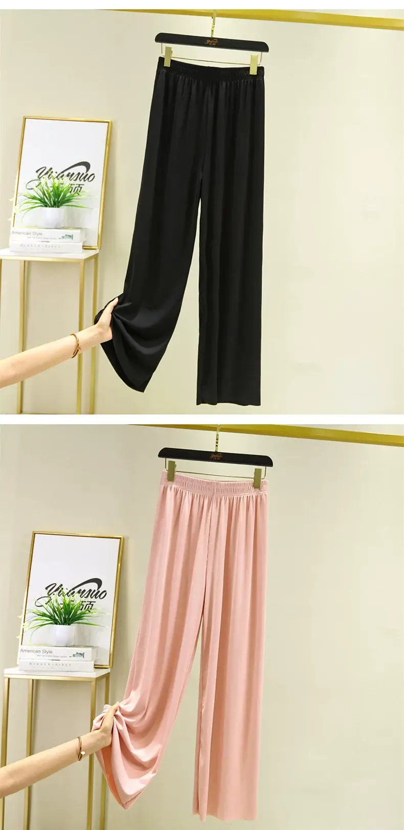 New Ice Silk Wide-leg Pants Women Summer High Waist Draping Sense Slimming Straight Leggings — feature 10
