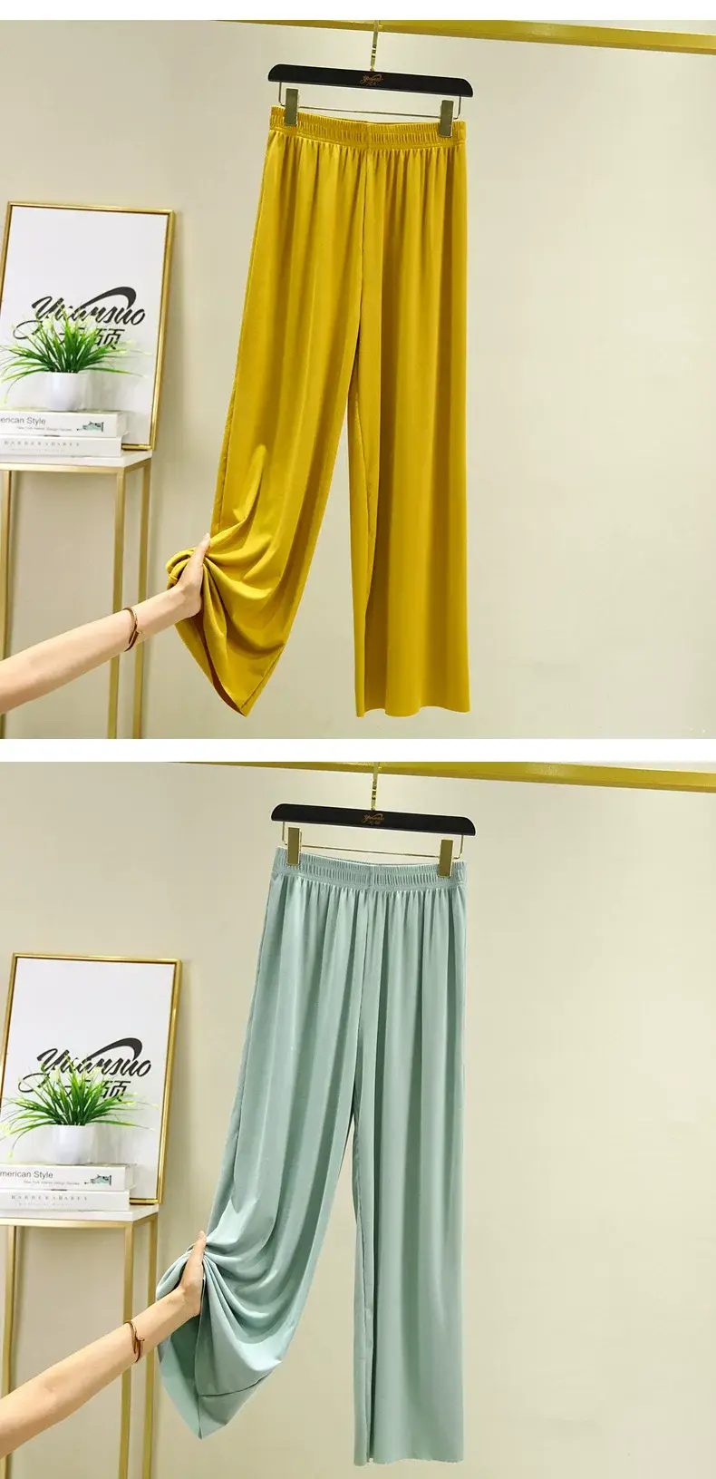New Ice Silk Wide-leg Pants Women Summer High Waist Draping Sense Slimming Straight Leggings — feature 11