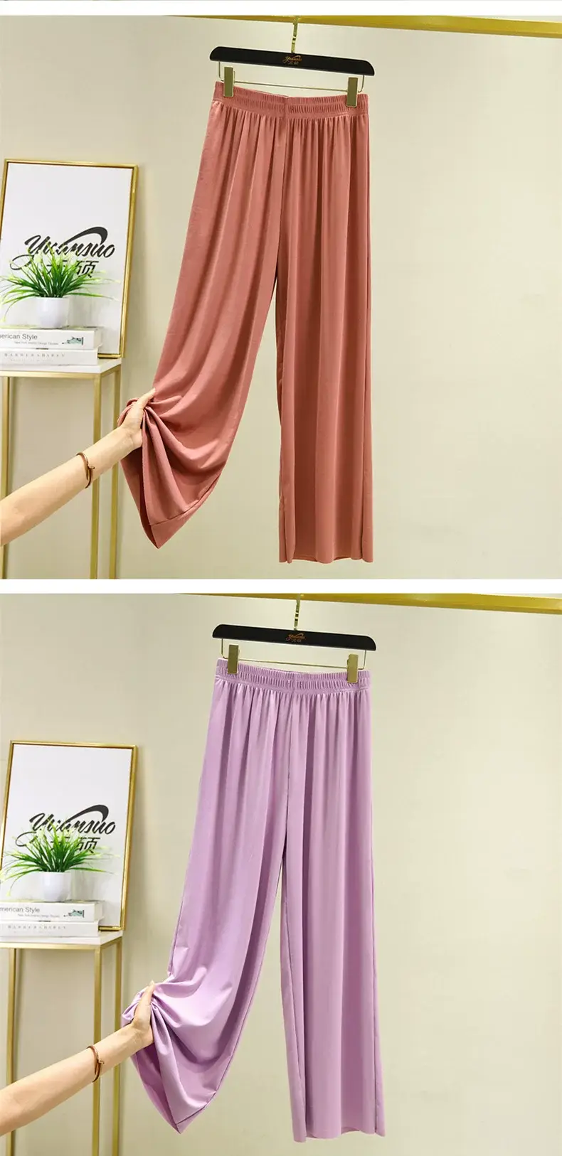 New Ice Silk Wide-leg Pants Women Summer High Waist Draping Sense Slimming Straight Leggings — feature 12