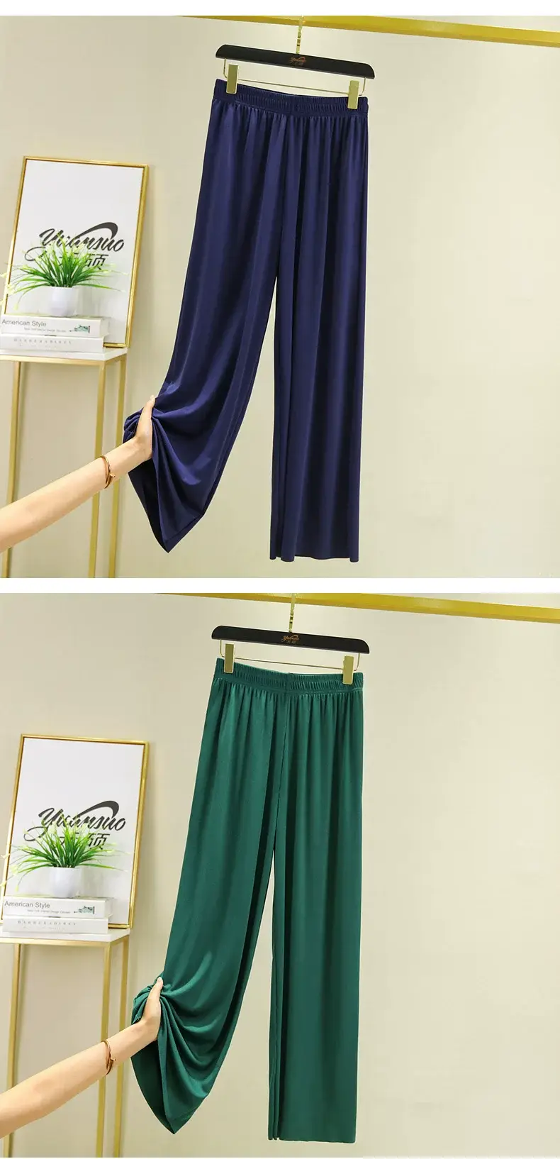 New Ice Silk Wide-leg Pants Women Summer High Waist Draping Sense Slimming Straight Leggings — feature 13
