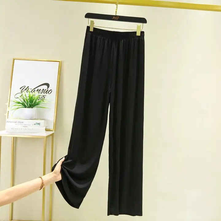 New Ice Silk Wide-leg Pants Women Summer High Waist Draping Sense Slimming Straight Leggings - Image 2