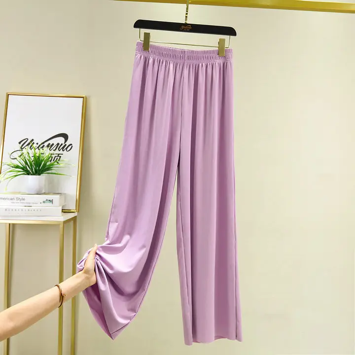 New Ice Silk Wide-leg Pants Women Summer High Waist Draping Sense Slimming Straight Leggings - Image 3