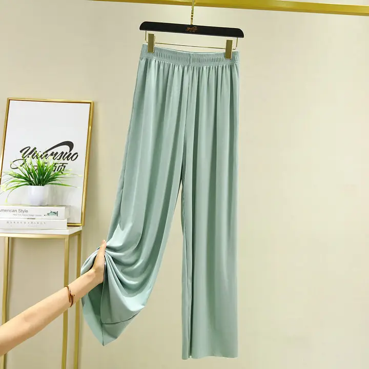 New Ice Silk Wide-leg Pants Women Summer High Waist Draping Sense Slimming Straight Leggings - Image 4