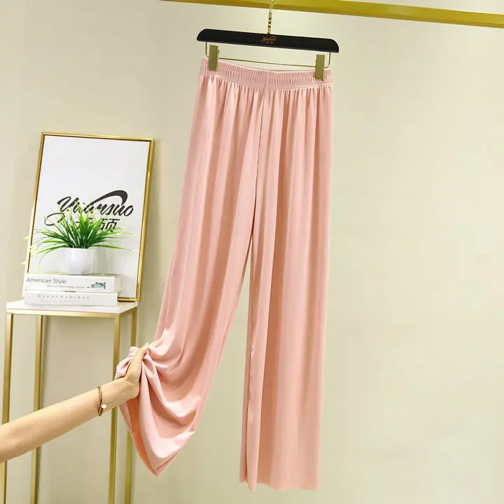 New Ice Silk Wide-leg Pants Women Summer High Waist Draping Sense Slimming Straight Leggings - Image 6