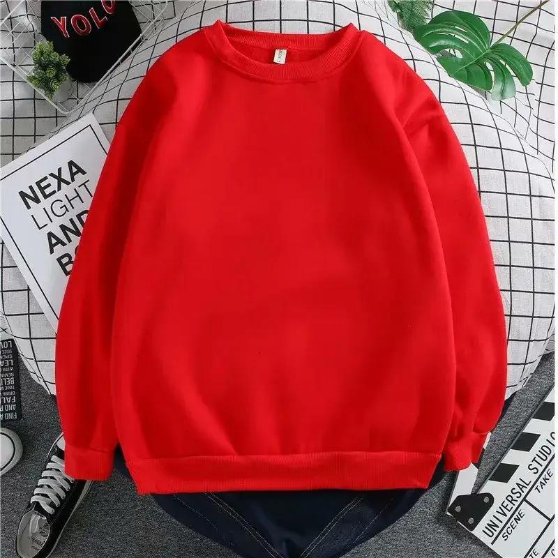Men Red Sweatshirt Long Sleeve Fleece Winter
