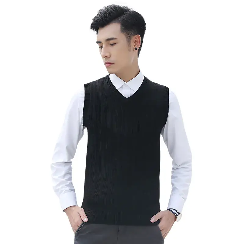 Men's V-Neck Knitted Sleeveless Vest Tan Slim Fit - Image 8