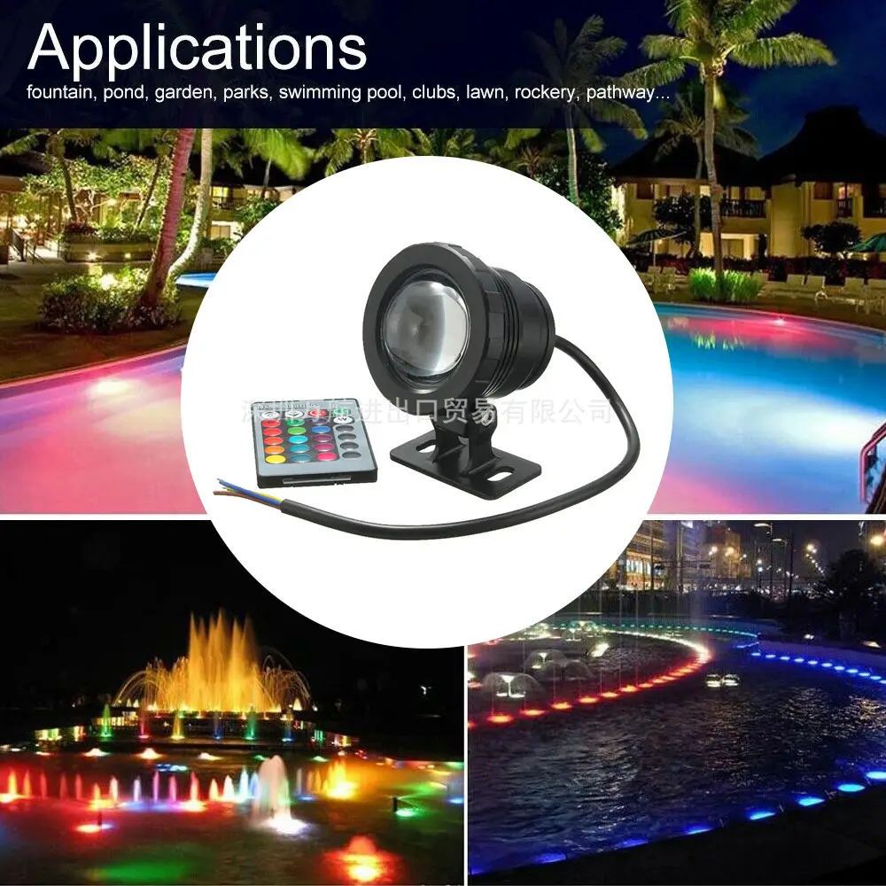Outdoor fountain pool spotlights DC 12v RGB remote control black silver fountain spotlights