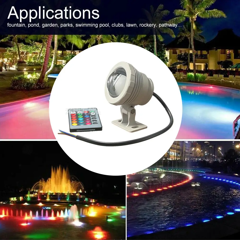 Outdoor fountain pool spotlights DC 12v RGB remote control black silver fountain spotlights