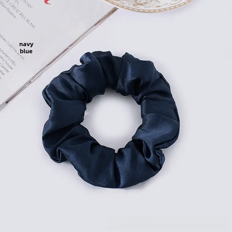 Navy Silk Hair Scrunchie for Women - Image 4