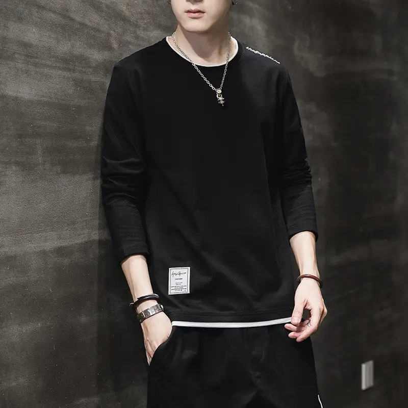 Men's Black Long Sleeve Sweatshirt Spring Autumn Loose Fashion - Image 7