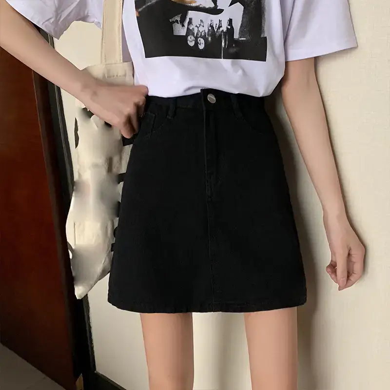 Women White Denim Skirt High Waist A Line Slim Fit - Image 4