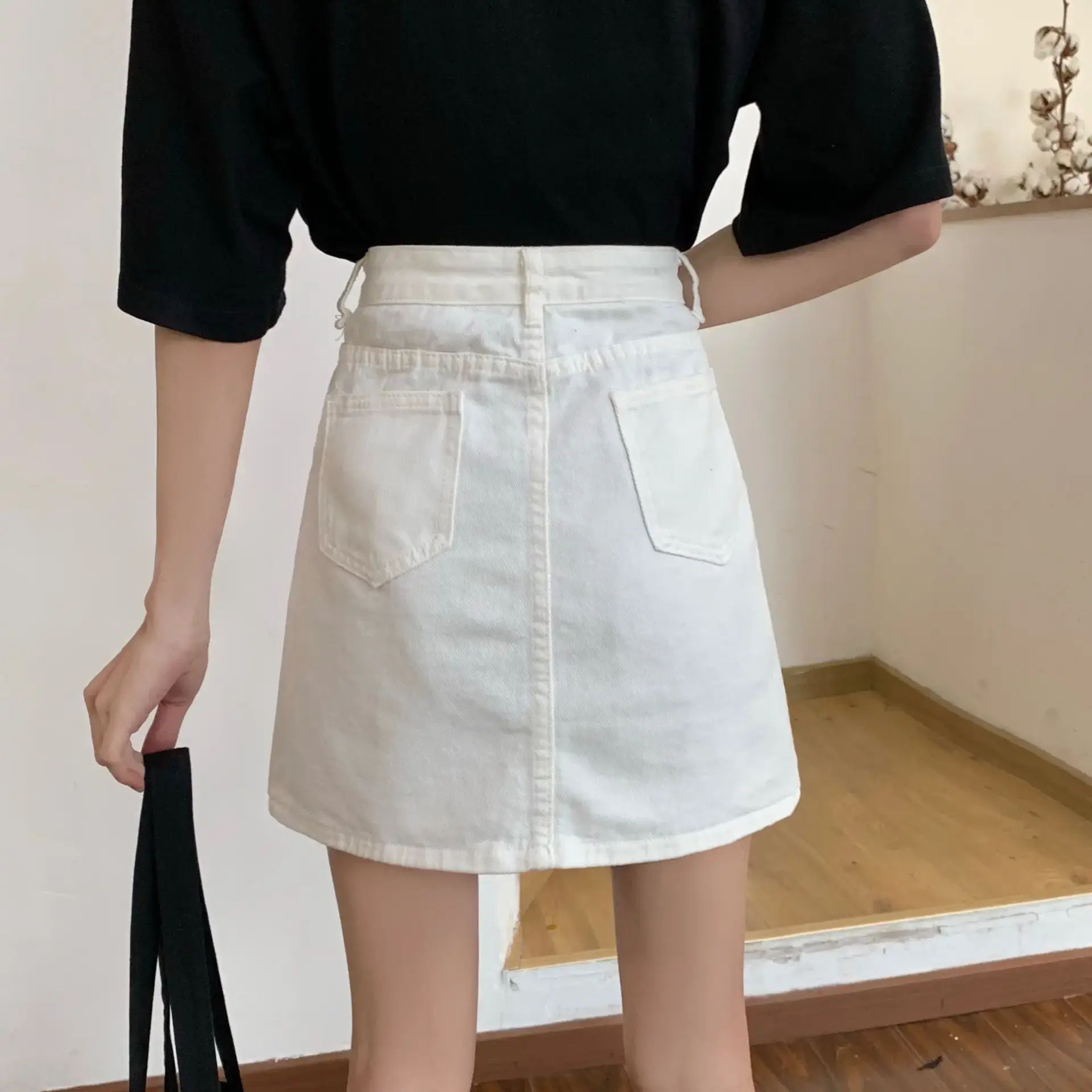 Women White Denim Skirt High Waist A Line Slim Fit - Image 7