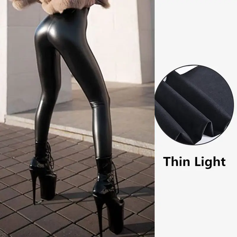 Women PU Leather Green High Waist Leggings Plus Size - Image 3