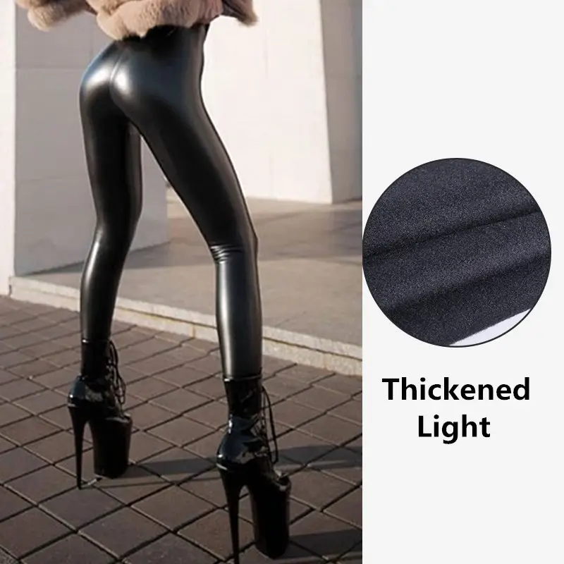 Women PU Leather Green High Waist Leggings Plus Size - Image 4