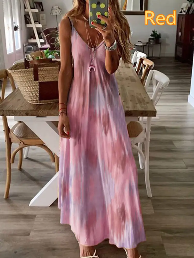 Blue Floral V-Neck Sleeveless Long Dress - Image 10