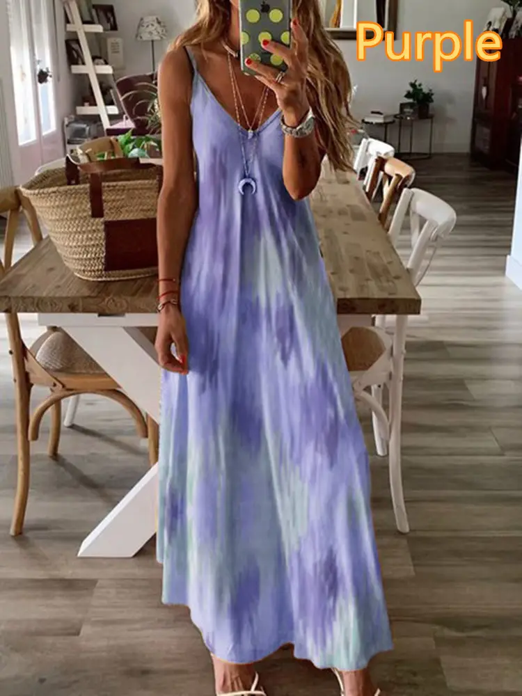 Blue Floral V-Neck Sleeveless Long Dress - Image 11