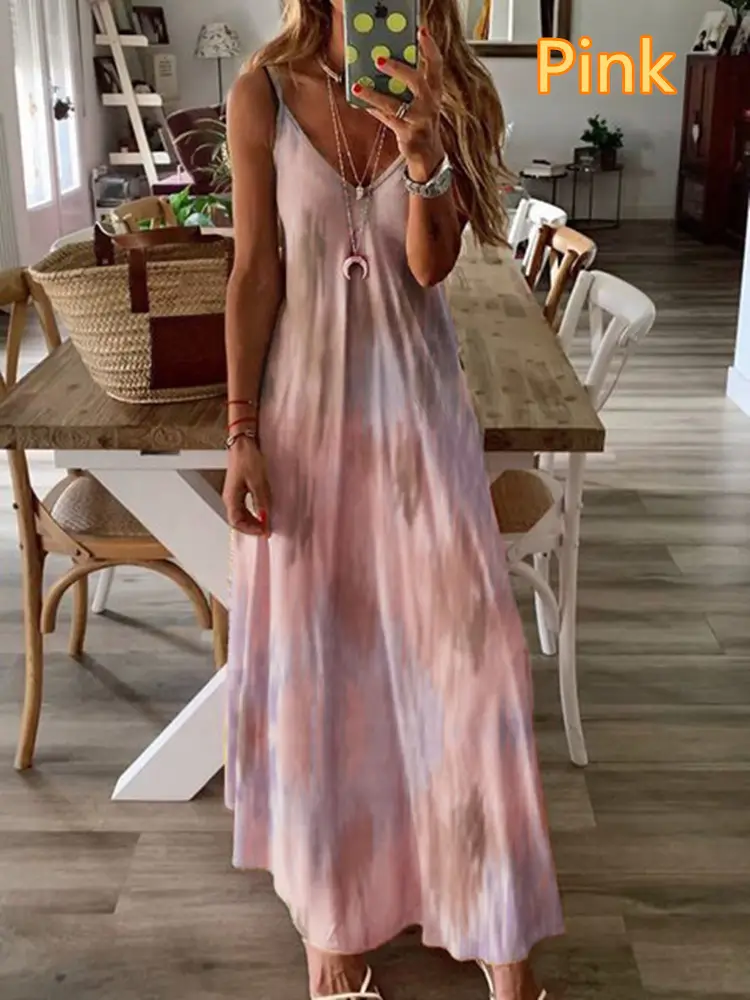 Blue Floral V-Neck Sleeveless Long Dress - Image 12
