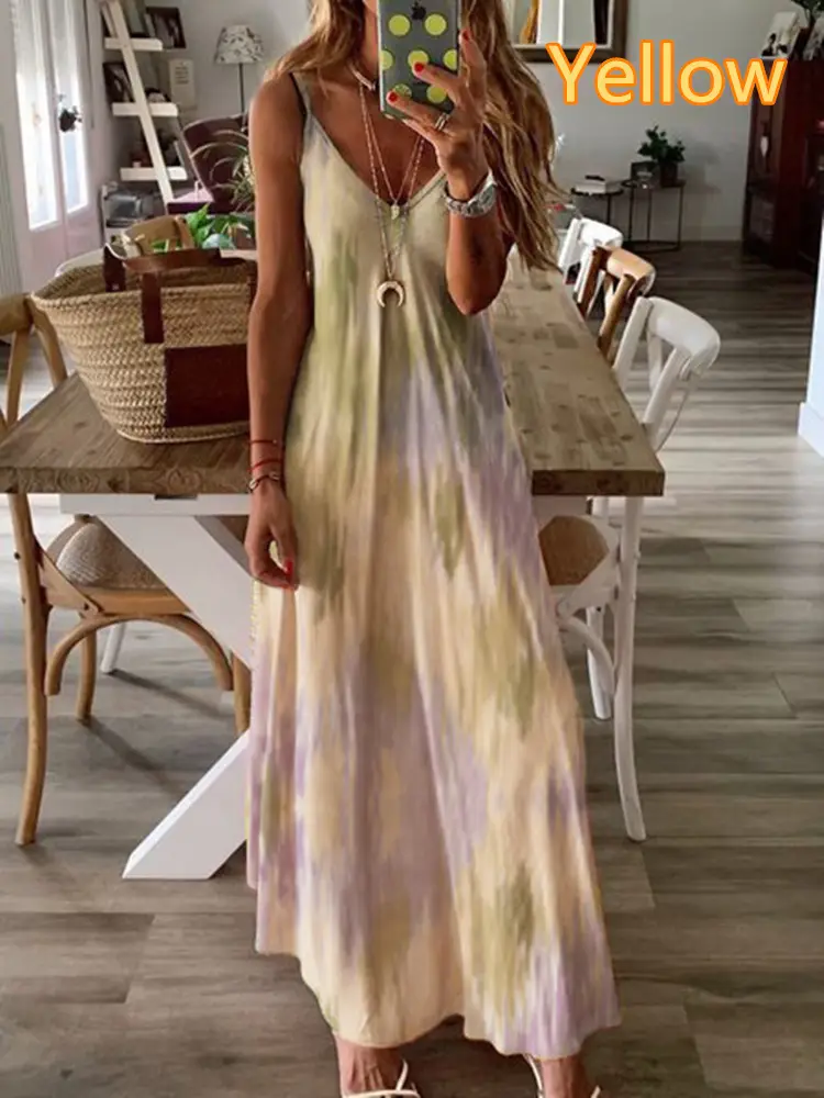 Blue Floral V-Neck Sleeveless Long Dress - Image 13