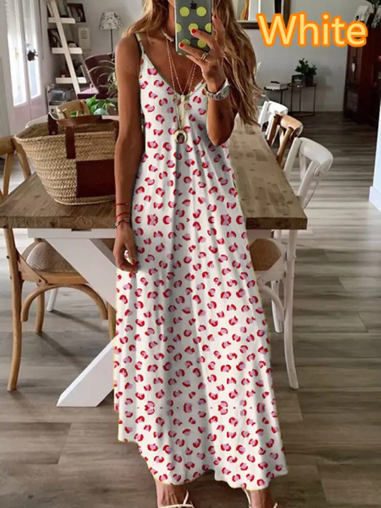 Blue Floral V-Neck Sleeveless Long Dress - Image 8