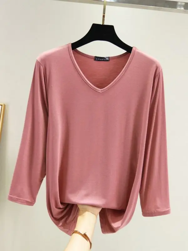 Women V-Neck Loose Fit Blue T-Shirt - Image 11