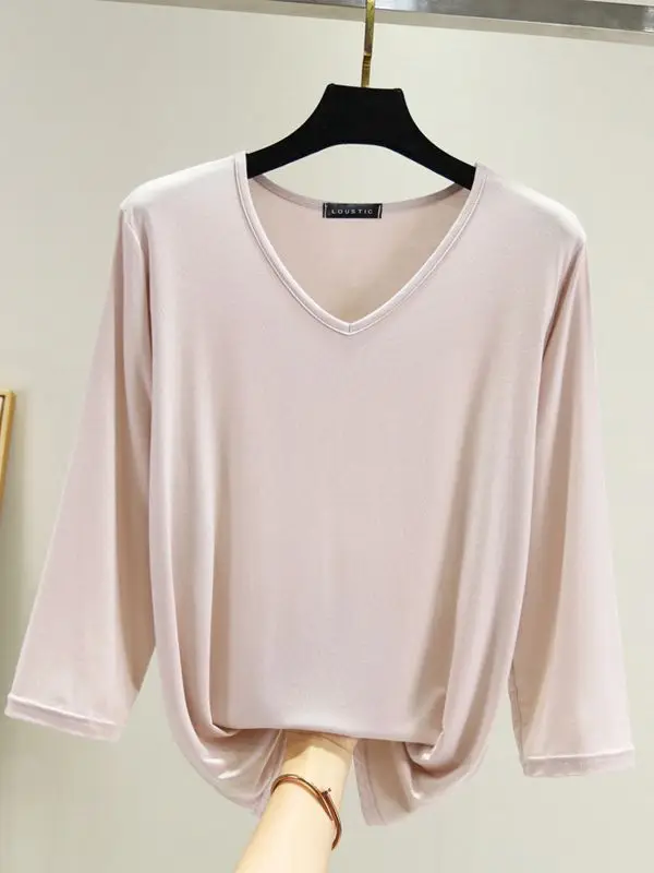 Women V-Neck Loose Fit Blue T-Shirt - Image 12