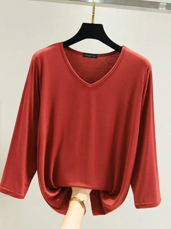 Women V-Neck Loose Fit Blue T-Shirt - Image 13
