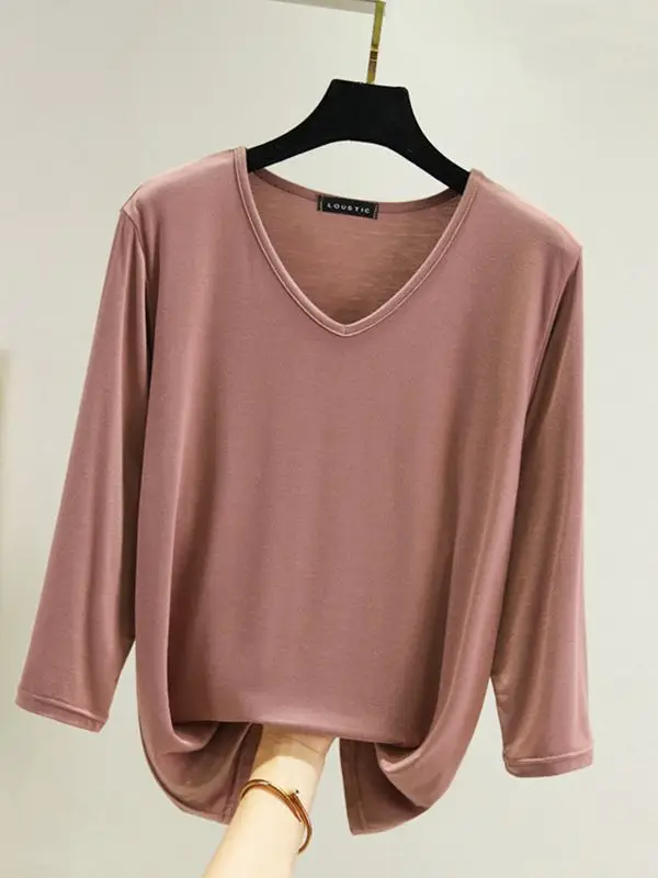 Women V-Neck Loose Fit Blue T-Shirt - Image 14
