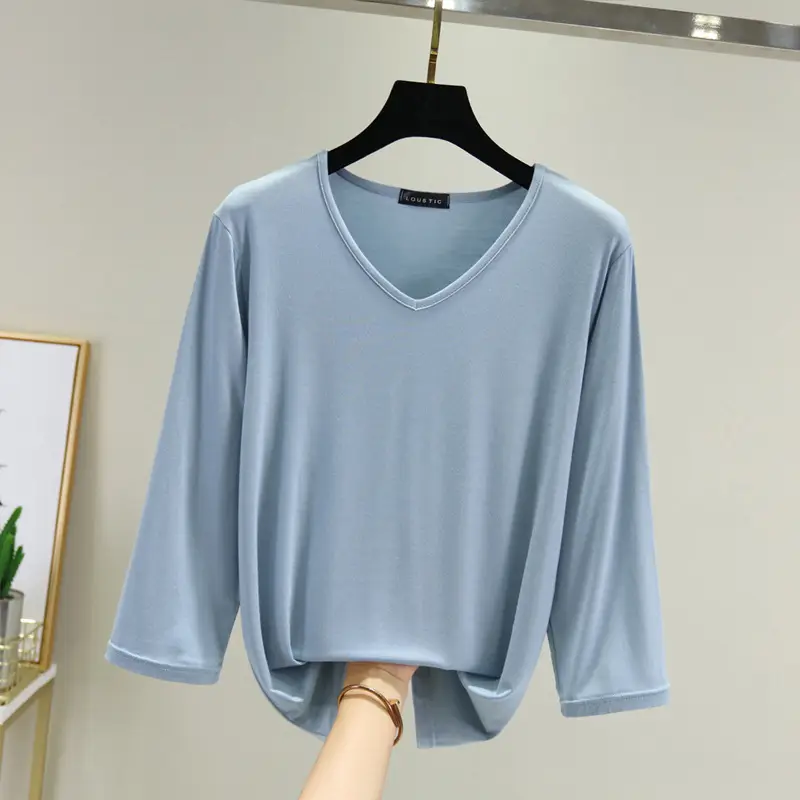 Women V-Neck Loose Fit Blue T-Shirt — feature 16
