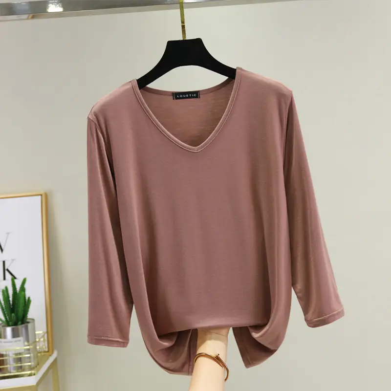 Women V-Neck Loose Fit Blue T-Shirt - Image 2