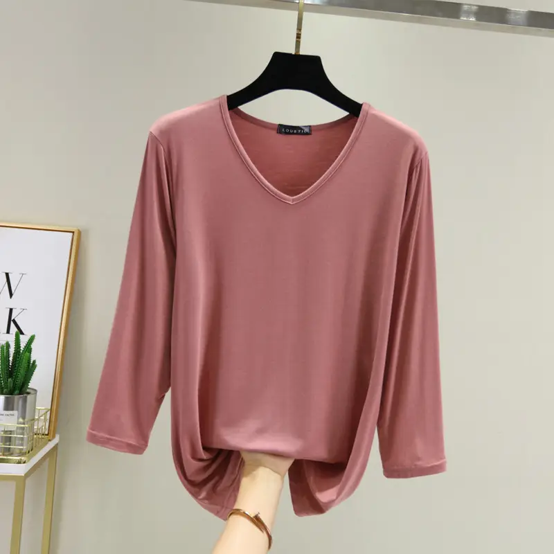 Women V-Neck Loose Fit Blue T-Shirt - Image 4