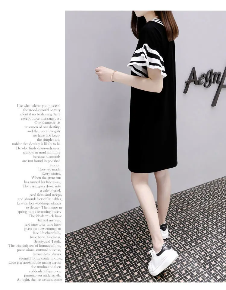 Black V-Neck Loose Slimming Mid-Length Dress for Women — feature 8