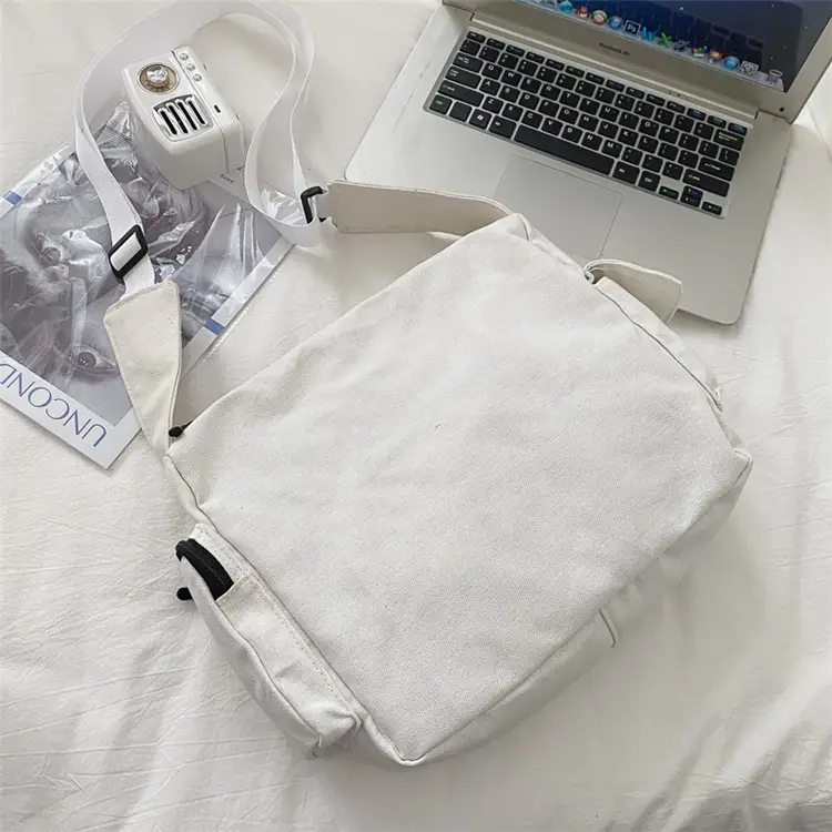 Women Canvas Crossbody Bag Large Capacity White - Image 5