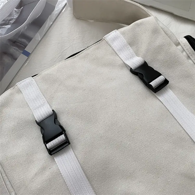 Women Canvas Crossbody Bag Large Capacity White - Image 6