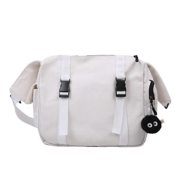Women Canvas Crossbody Bag Large Capacity White - Image 8