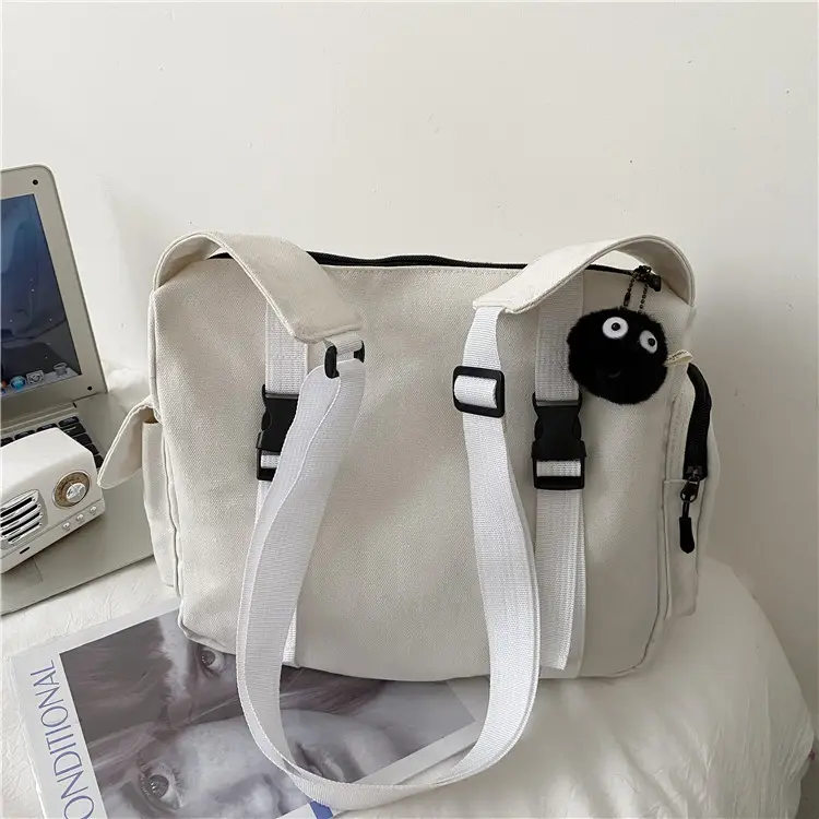Women Canvas Crossbody Bag Large Capacity White - Image 2