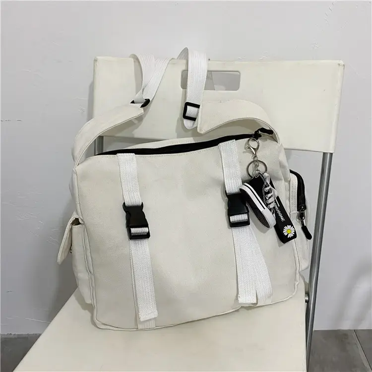 Women Canvas Crossbody Bag Large Capacity White - Image 3