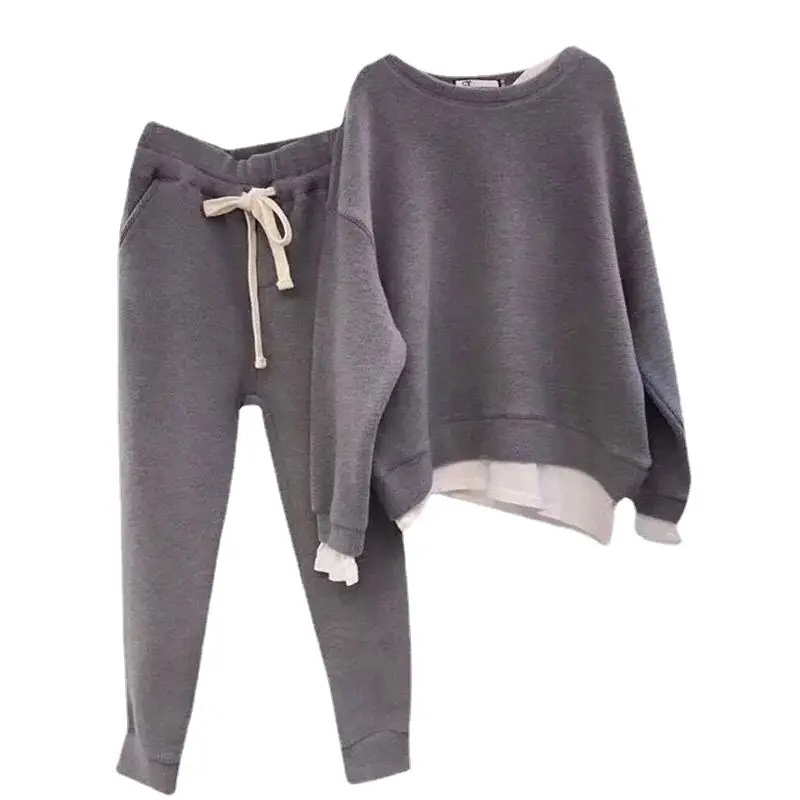 Black Sweatshirt Set for Women Loose Fit 2-Piece