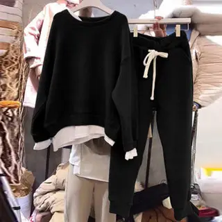 Black Sweatshirt Set for Women Loose Fit 2-Piece
