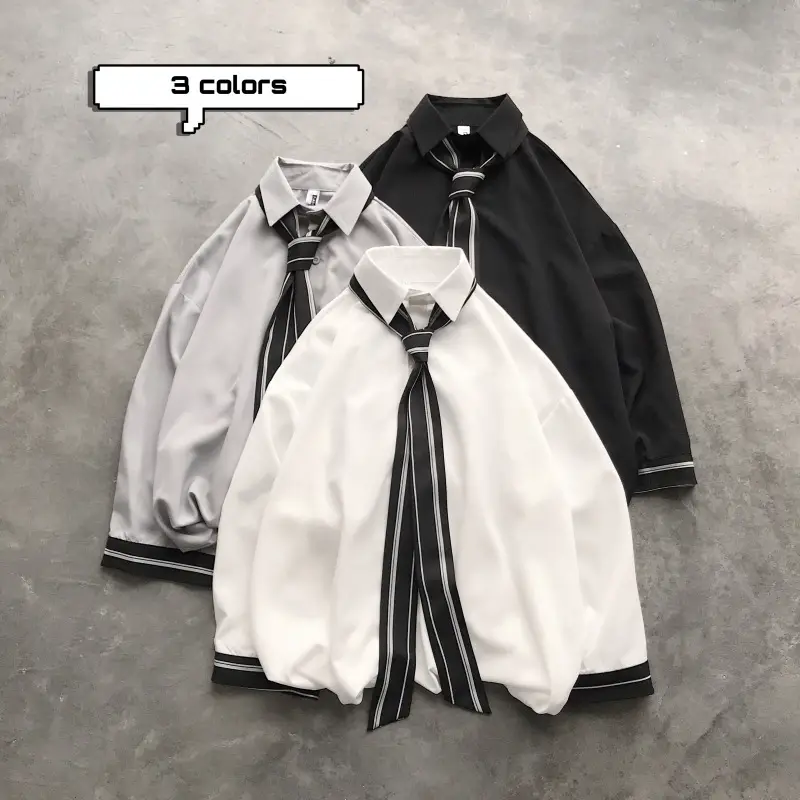 Men's Lazy Fashion Shirt Black White Tie Top Seven Point Sleeve - Image 5