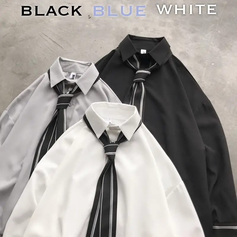 Men's Lazy Fashion Shirt Black White Tie Top Seven Point Sleeve - Image 6