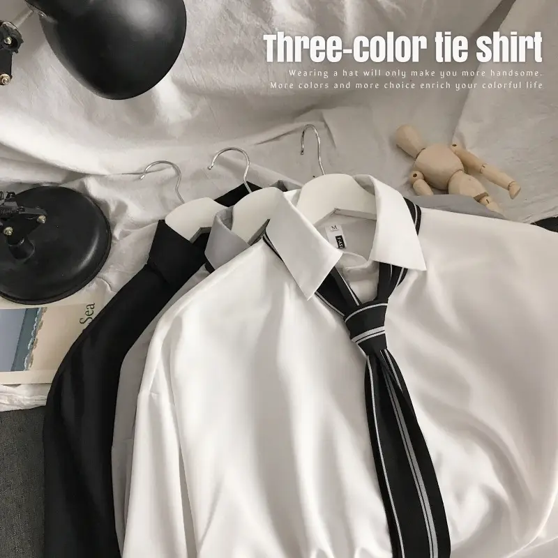 Men's Lazy Fashion Shirt Black White Tie Top Seven Point Sleeve - Image 7