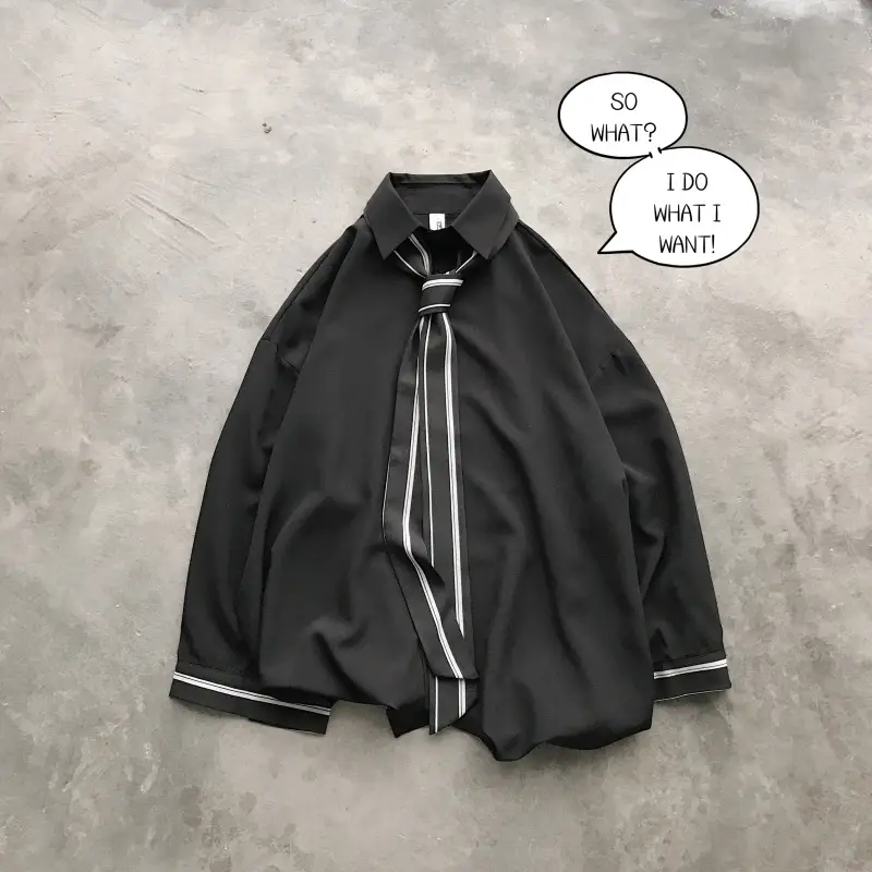 Men's Lazy Fashion Shirt Black White Tie Top Seven Point Sleeve - Image 2