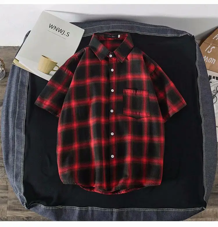 2020 Men Plaid Short Sleeve Summer Shirt Set