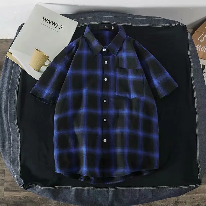 2020 Men Plaid Short Sleeve Summer Shirt Set