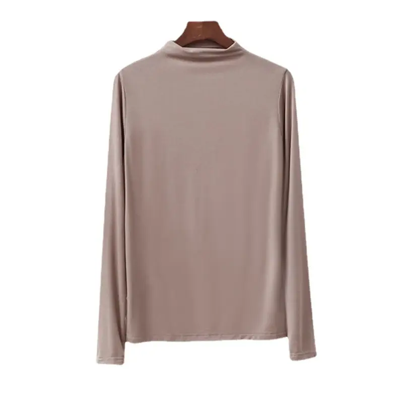 Women's 2021 Half-Turtleneck Long Sleeve T-Shirt White Modal - Image 16
