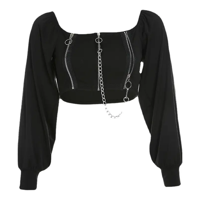 Black Chain Zipper Top for Girls