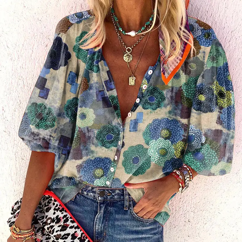 Women's Printed Cross-Border Summer Shirt with Button Front - Image 8