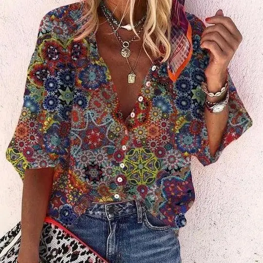 Women's Printed Cross-Border Summer Shirt with Button Front - Image 9