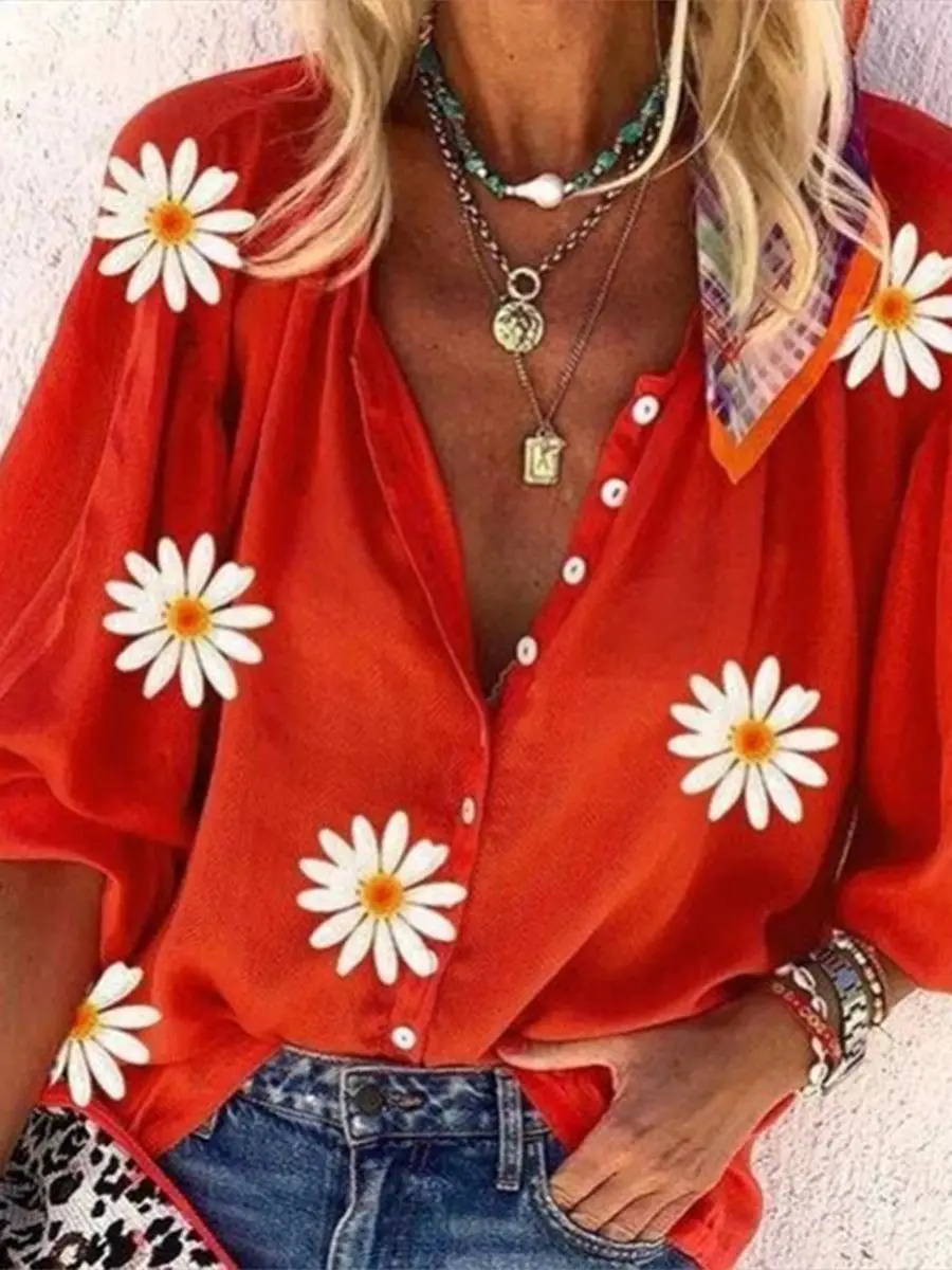 Women's Printed Cross-Border Summer Shirt with Button Front - Image 6