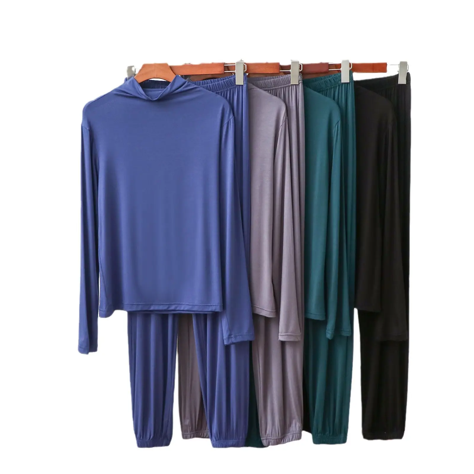 Women's Grey Modal Pajama Set Long Sleeve T-shirt Pants - Image 10